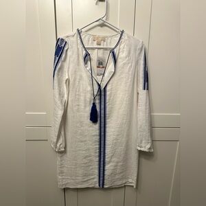 MICHAEL Michael Kors White and Blue Midi Dress